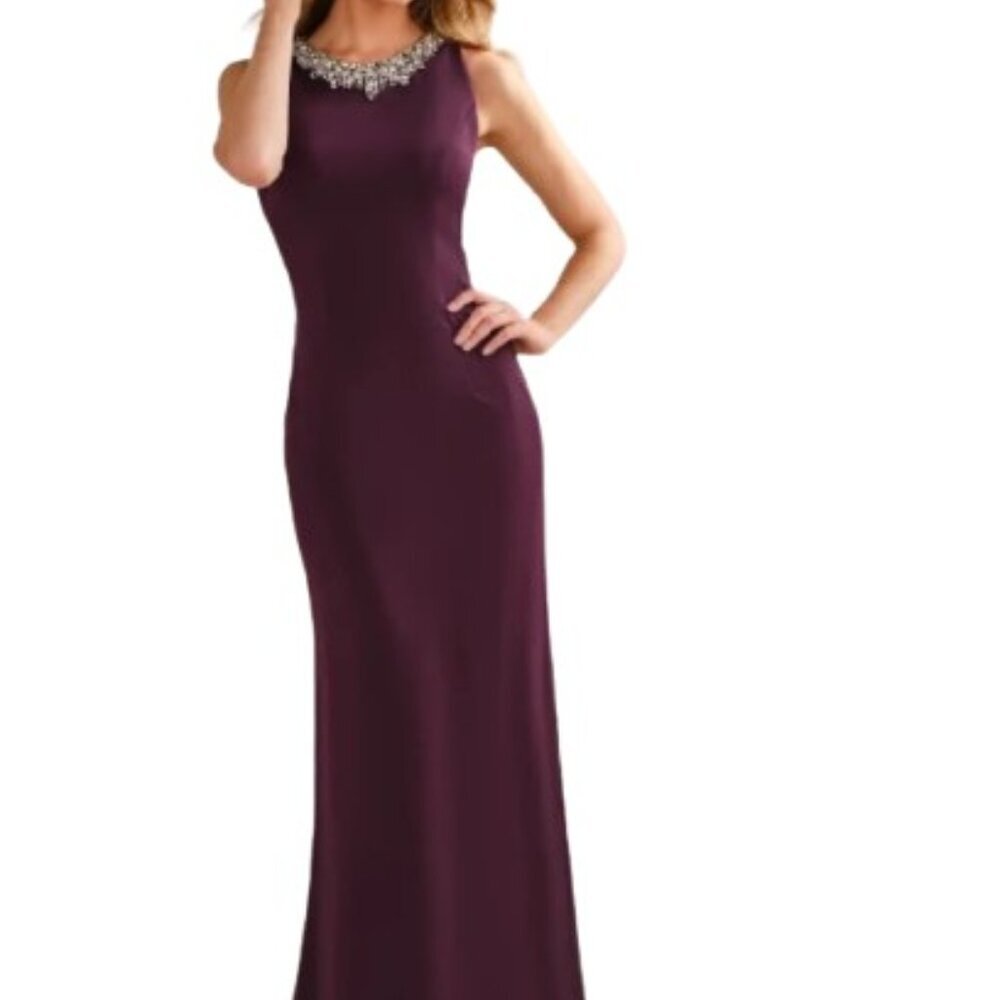 NWT Cameron Blake 116659 Crepe Mother of the Bride Dress Eggplant Size 12
